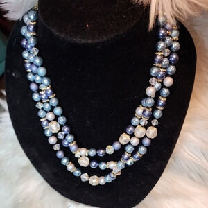 Vintage Triple‎ Strand Blue Pearl Necklace